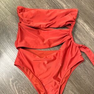 Vibrant Redish Orange Colors Cutout Swimsuit